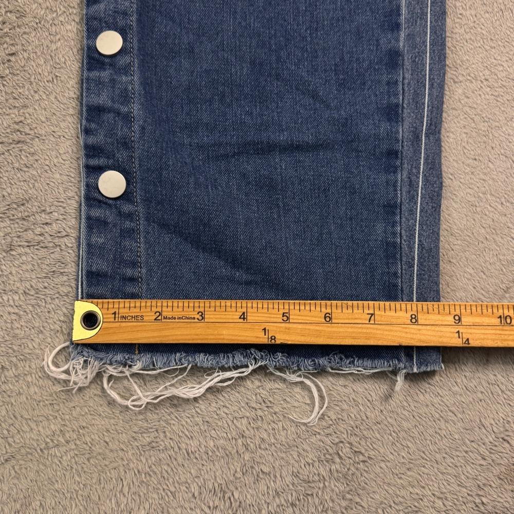 UNIQ BY LITZ Womens Size Medium Patchwork Denim Striped Button Side Jeans - Picture 7 of 9